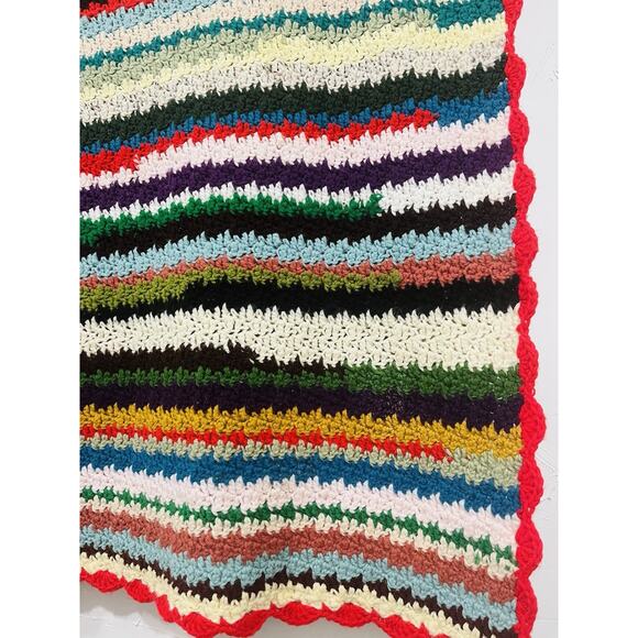 Vtg Rainbow Afghan Crochet Blanket Handmade Cottagecore Scalloped Edge Boho Prid - Picture 5 of 11